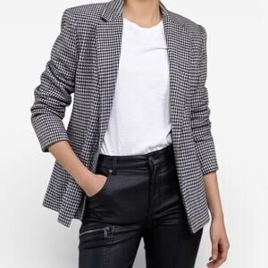 Vintage Dusty Pink Black Plaid Houndstooth Corp Alt Wool Blazer Sz M